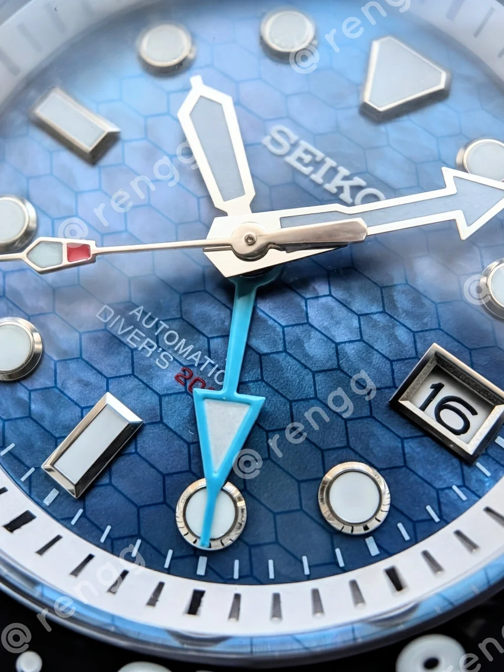 42mm Titanium Seiko Blue Honeycomb Dial GMT Automatic Diver Mod Watch Sapphire